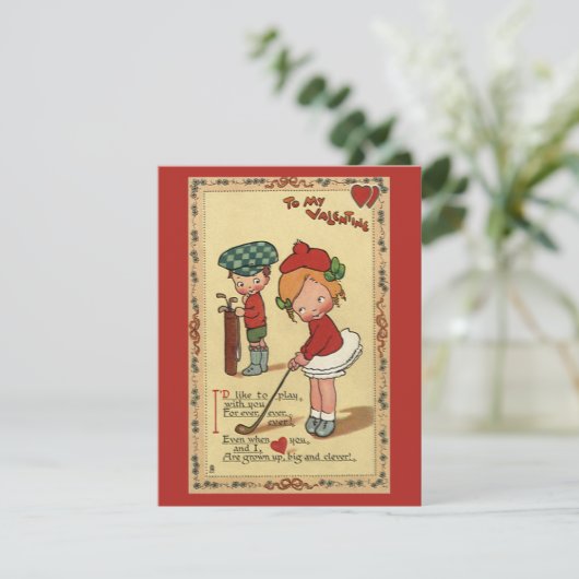 ヴィンテージのかわいいバレンタインデー、子供のスポーツのゴルフ シーズンカード (スタンド正面)