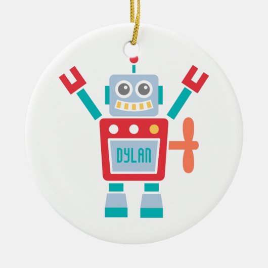 ヴィンテージのかわいいロボットおもちゃの子供へ部屋 セラミックオーナメント (正面)