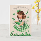 ヴィンテージのかわいい女の子のシャムロックのセントパトリックの日カード カード (黄色い花)