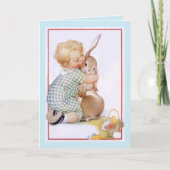 ヴィンテージのかわいい子供の幼児及びバニーウサギはカードを抱き締めます シーズンカード (正面)