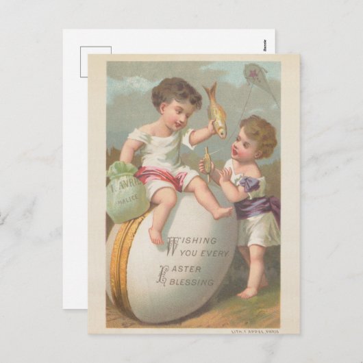 ヴィンテージのかわいい小遊児の卵賛美焼き器  シーズンポストカード (正面/裏面)