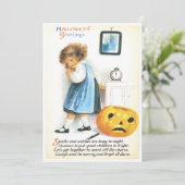 ヴィンテージのかわいい怖い少女と悲しいカボチャ 招待状 (スタンド正面)