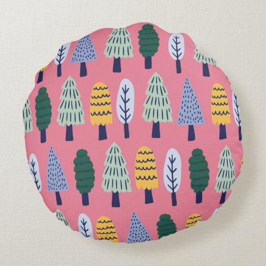 ヴィンテージのかわいい松の木の継ぎ目のない模様 ラウンドクッション (裏面)