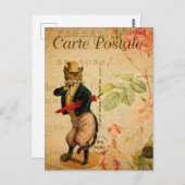 ヴィンテージのかわいい格好の帽子と傘 ポストカード (正面/裏面)