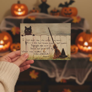 ヴィンテージのかわいい猫覗きハロウィン葉書 ポストカード