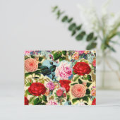 ヴィンテージのかわいらしくシックな花のバラ園のコラージュ ポストカード (スタンド正面)