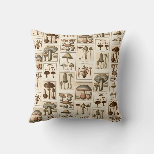ヴィンテージのきのこの植物のプリントの枕 クッション (裏面)