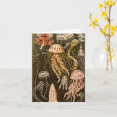 ヴィンテージのくらげの旧式なクラゲのイラストレーション カード (黄色い花)