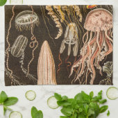 ヴィンテージのくらげの旧式なクラゲのイラストレーション キッチンタオル (折り畳み)