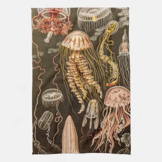 ヴィンテージのくらげの旧式なクラゲのイラストレーション キッチンタオル (縦)