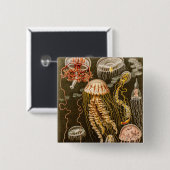 ヴィンテージのくらげの旧式なクラゲのテンプレート 缶バッジ (正面&裏面)