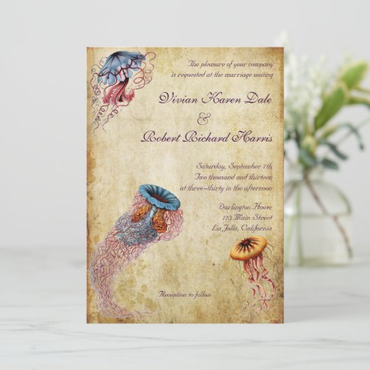 ヴィンテージのくらげの結婚式招待状 招待状 (スタンド正面)