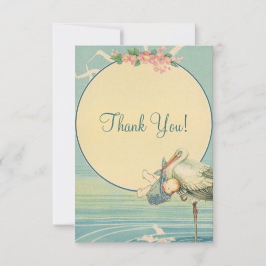 ヴィンテージのこうのとりの警官のベビーシャワーは感謝していしています サンキューカード (正面)