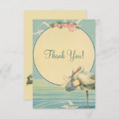 ヴィンテージのこうのとりの警官のベビーシャワーは感謝していしています サンキューカード (正面/裏面)