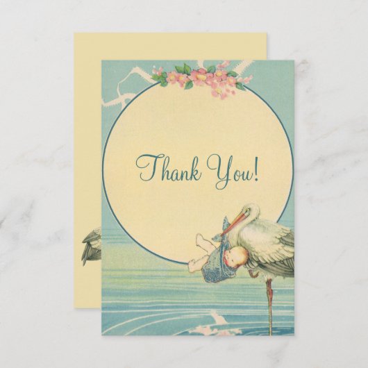 ヴィンテージのこうのとりの警官のベビーシャワーは感謝していしています サンキューカード (正面/裏面)