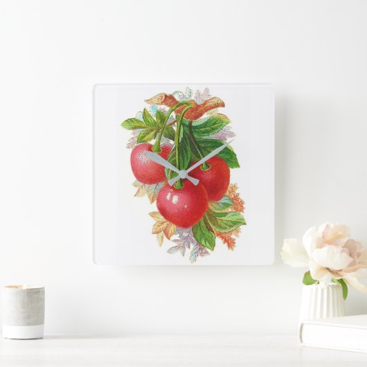 ヴィンテージのさくらんぼ スクエア壁時計 (ホーム)