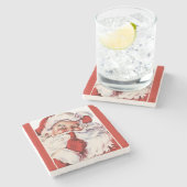 ヴィンテージのすてきで古いサンタのShhh赤い石造りのコースター ストーンコースター (横)