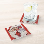 ヴィンテージのすてきで古いサンタのShhh赤 ガラスコースター (アングル)