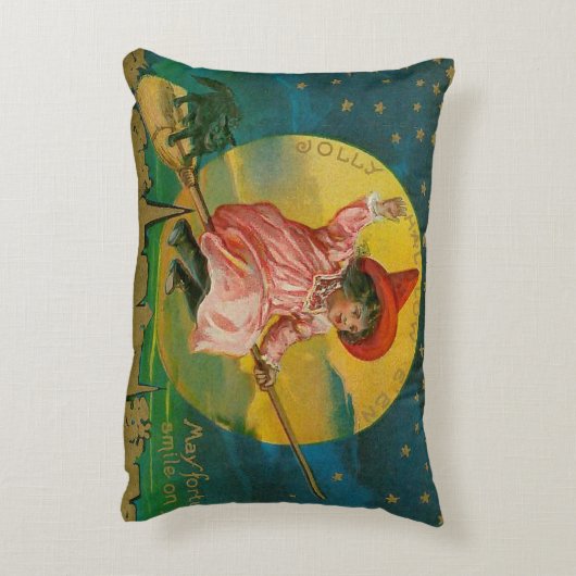 ヴィンテージのすてきなハロウィンの魔法使いの枕 アクセントクッション (裏面(縦))