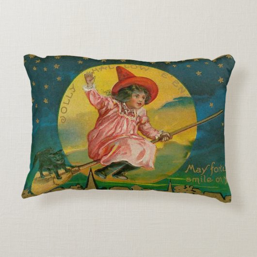 ヴィンテージのすてきなハロウィンの魔法使いの枕 アクセントクッション (裏面)