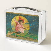 ヴィンテージのすてきなハロウィンの魔法使い メタルランチボックス (裏面)