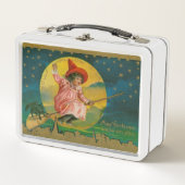 ヴィンテージのすてきなハロウィンの魔法使い メタルランチボックス (正面)