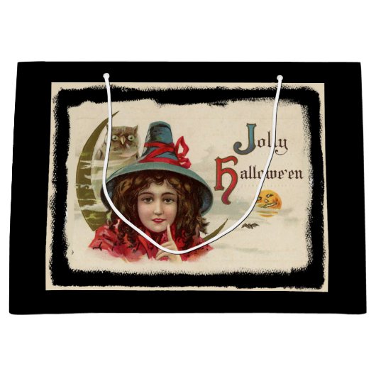 ヴィンテージのすてきなハロウィンの魔法使い ラージペーパーバッグ (正面)