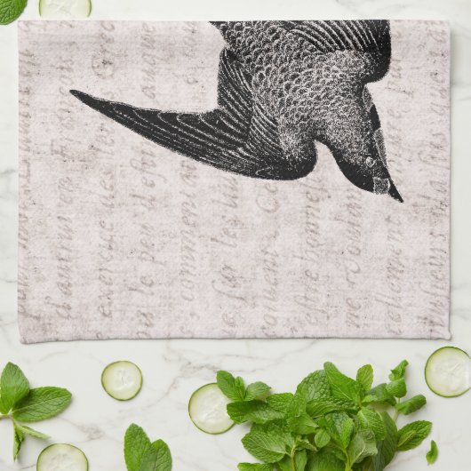 ヴィンテージのつばめのイラストレーション- 1800'sアンティークの鳥 キッチンタオル (折り畳み)