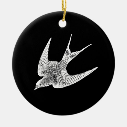 ヴィンテージのつばめのイラストレーション- 1800'sアンティークの鳥 セラミックオーナメント (正面)