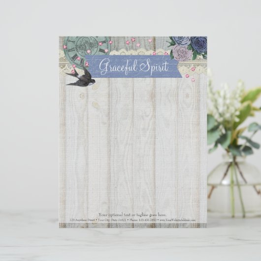 ヴィンテージのつばめの鳥のコバルトブルーのぼろぼろのシックな技術 レターヘッド (スタンド正面)