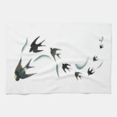 ヴィンテージのつばめの鳥の芸術 キッチンタオル (横)