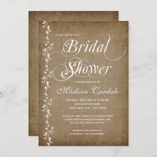 ヴィンテージのつる植物の素朴なブライダルシャワー招待状 招待状 (正面/裏面)