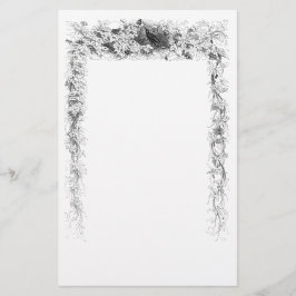 ヴィンテージのつる植物白黒イラストレーション 便箋