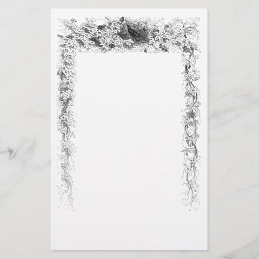 ヴィンテージのつる植物白黒イラストレーション 便箋 (正面)