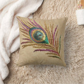 ヴィンテージののどによって刺繍される孔雀の羽 クッション (ブランケット)