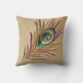 ヴィンテージののどによって刺繍される孔雀の羽 クッション (裏面)