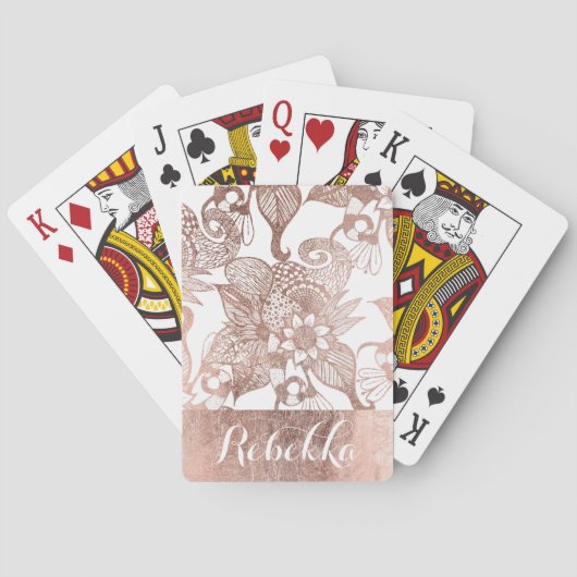 ヴィンテージののどのばら色の金ゴールドの素朴な花のスケッチ トランプ (裏面)