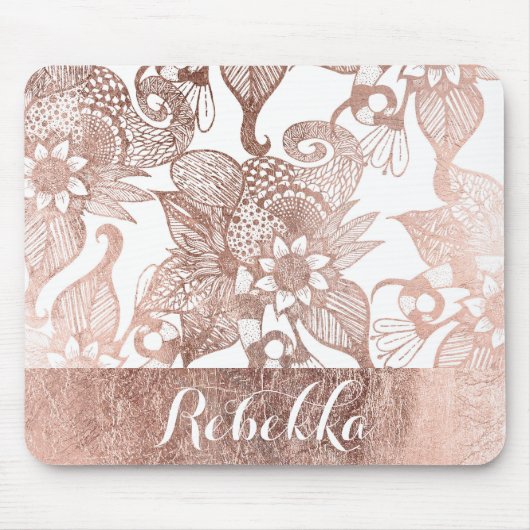 ヴィンテージののどのばら色の金ゴールドの素朴な花のスケッチ マウスパッド (正面)