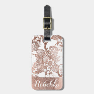 ヴィンテージののどのばら色の金ゴールドの素朴な花のスケッチ ラゲッジタグ