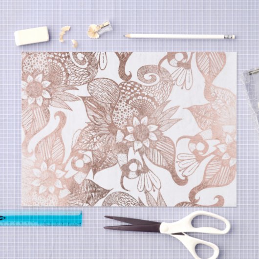 ヴィンテージののどのばら色の金ゴールドの素朴な花のスケッチ 薄葉紙 (クラフト)