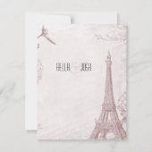 ヴィンテージのばら色のエッフェル塔の保存日付 セーブザデート (裏面)