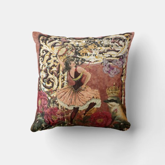 ヴィンテージのばら色のジプシーのダンサーのフランス人のコラージュ クッション (裏面)