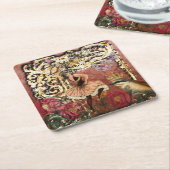 ヴィンテージのばら色のジプシーのダンサーのフランス人のコラージュ スクエアペーパーコースター (アングル)