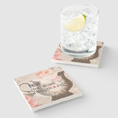 ヴィンテージのばら色のティーカップの抱擁引用文 ストーンコースター (横)