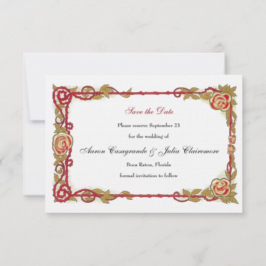 ヴィンテージのばら色の十字の保存日付 セーブザデート (裏面)