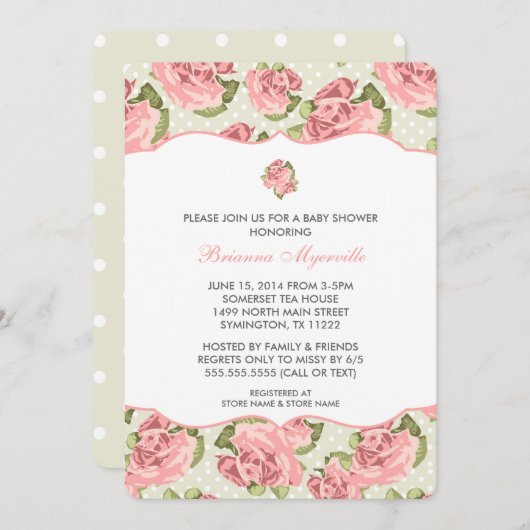 ヴィンテージのばら色の女の子のベビーシャワーの招待 招待状 (正面/裏面)