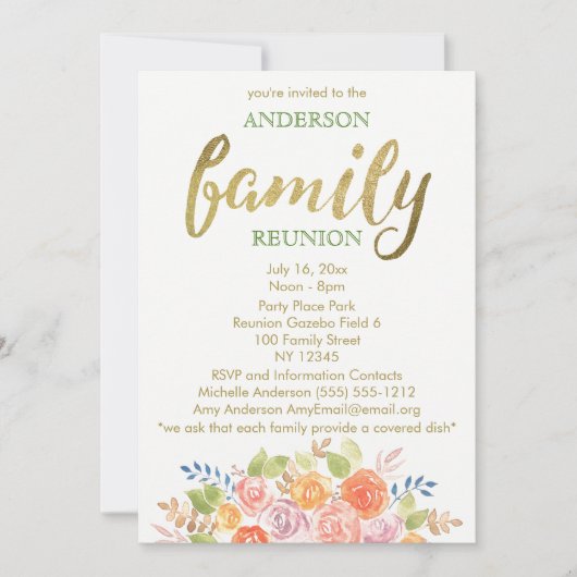 ヴィンテージのばら色の家族会 招待状 (正面)