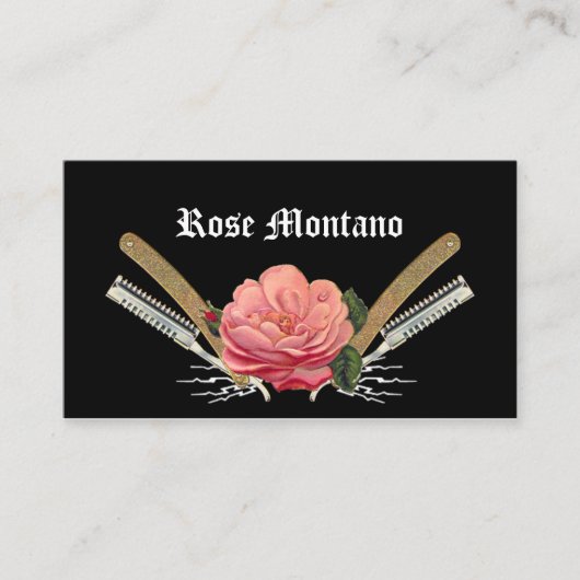 ヴィンテージのばら色の毛かみそりの黒のスタイリストカード 名刺 (正面)