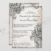 ヴィンテージのばら色の結婚式招待状 招待状 (正面/裏面)