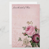 ヴィンテージのばら色の花の手紙の文房具の紙 便箋 (正面/裏面)